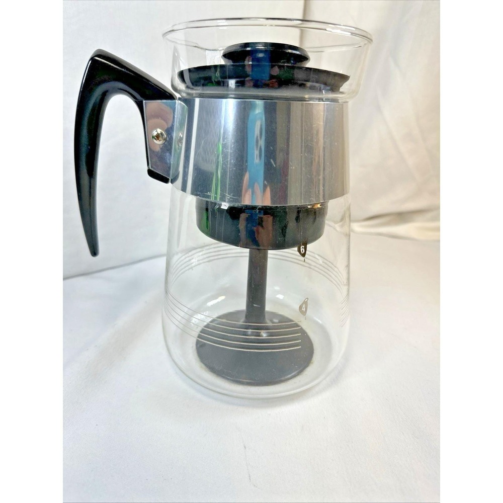Vintage Clear Glass Corning Percolator Coffee Pot Plastic Interior Basket 6c EVC